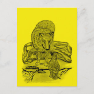 Rabe mit Wolf schwarz gelb Design Postcard
