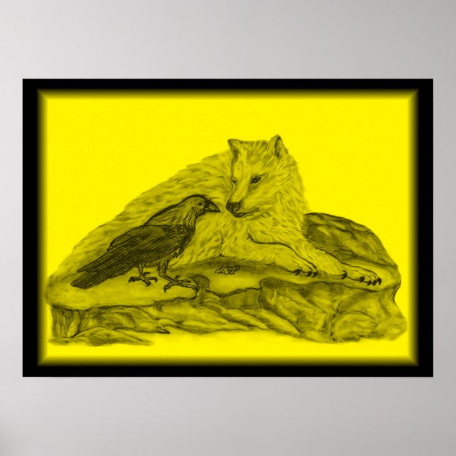 Rabe mit Wolf schwarz gelb Design Poster (Front)