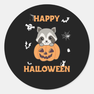 Raccin In Pumpkin Sweet Racoon Happy Halloween Classic Round Sticker