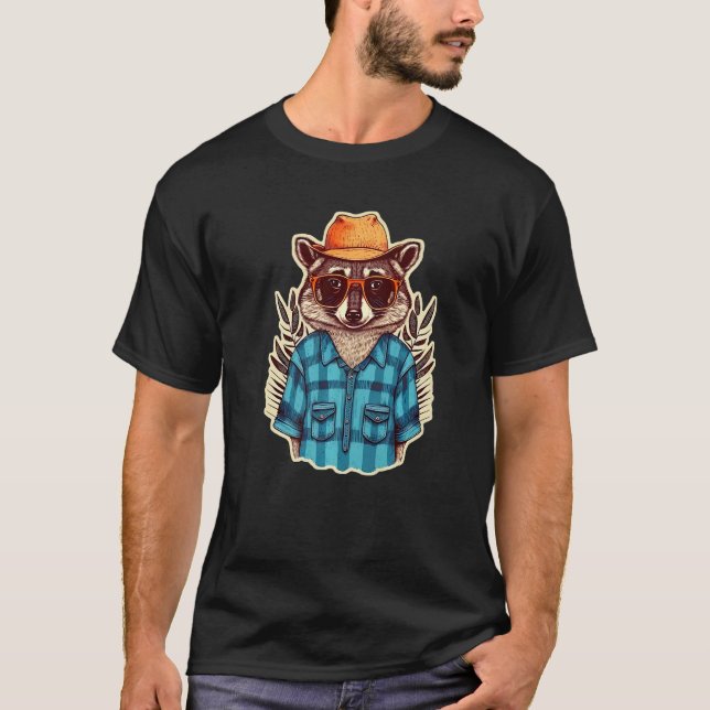 Raccon Wearing A Hat And Glasses - Cute Racoon Pr T-Shirt (Front)