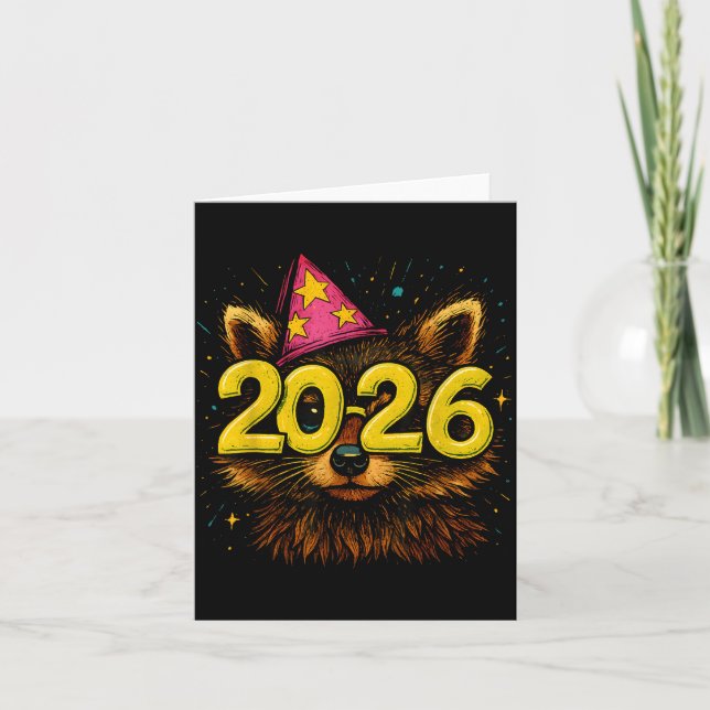 Raccoon 2026 Party Gles Funny New Year Celebration Card (Front)