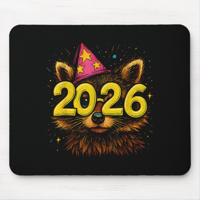 Raccoon 2026 Party Gles Funny New Year Celebration Mouse Mat (Front)