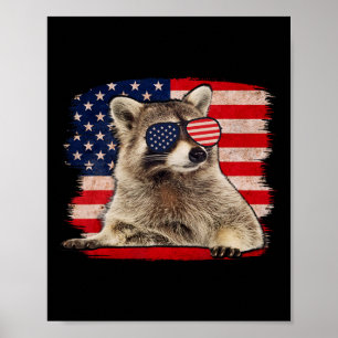Raccoon 4th Of July American Flag Sungles Funny Ra Poster