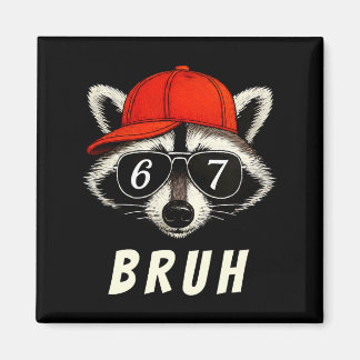 Raccoon 67 Bruh Six Seven Meme Racoon Orange Hat R Magnet