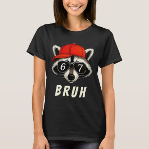 Raccoon 67 Bruh Six Seven Meme Racoon Orange Hat R T-Shirt