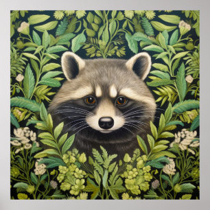 Raccoon and foliage art nouveau style poster