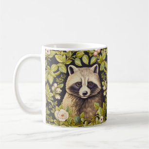 Raccoon and green leaves inspired William Morris Coffee Mug