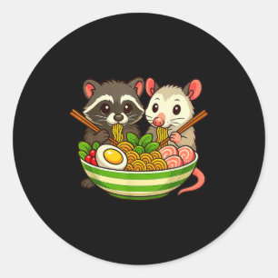 Raccoon And Ossum Eating Ramen Noodles  Classic Round Sticker