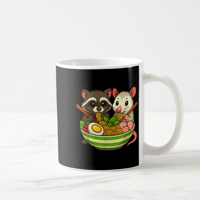 Raccoon And Ossum Eating Ramen Noodles  Coffee Mug (Right)