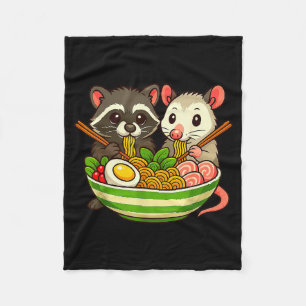 Raccoon And Ossum Eating Ramen Noodles Fleece Blanket