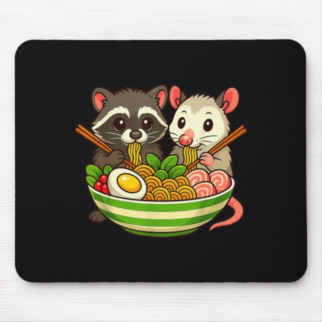 Raccoon And Ossum Eating Ramen Noodles  Mouse Mat (Front)