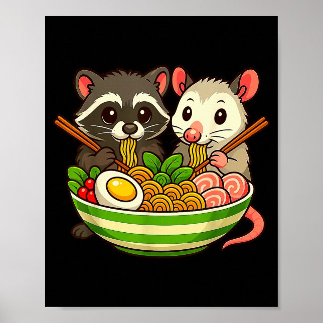Raccoon And Ossum Eating Ramen Noodles  Poster (Front)