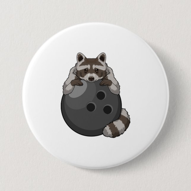 Raccoon at Bowling with Bowling ball 7.5 Cm Round Badge (Front)