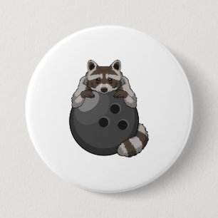 Raccoon at Bowling with Bowling ball 7.5 Cm Round Badge