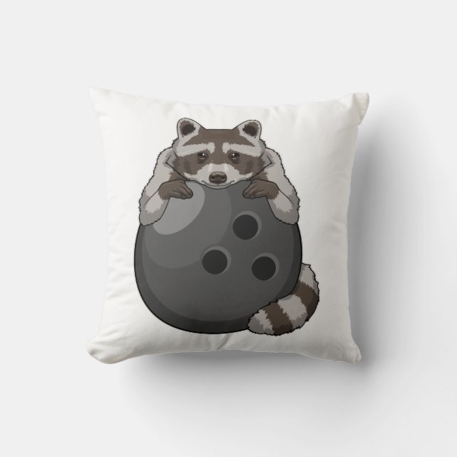 Raccoon at Bowling with Bowling ball Cushion (Front)