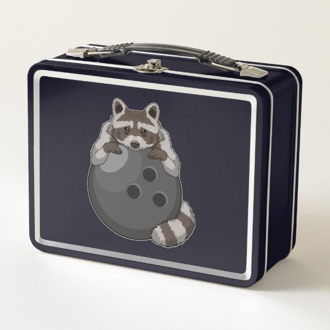 Raccoon at Bowling with Bowling ball Metal Lunch Box (Front)