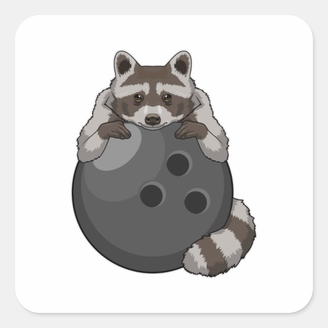Raccoon at Bowling with Bowling ball Square Sticker (Front)