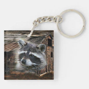 Raccoon At The Old Barn Key Ring