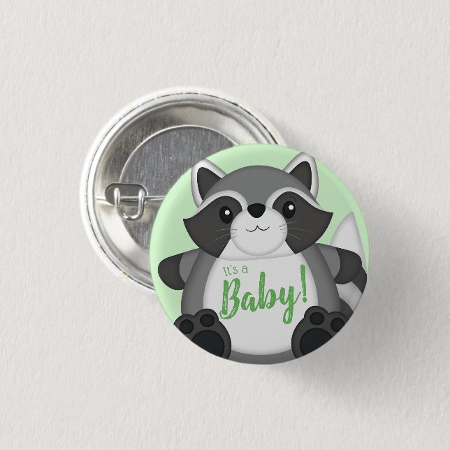 Raccoon Baby Shower Green 3 Cm Round Badge (Front & Back)