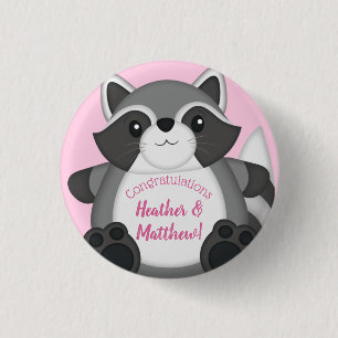 Raccoon Baby Shower Pink 3 Cm Round Badge