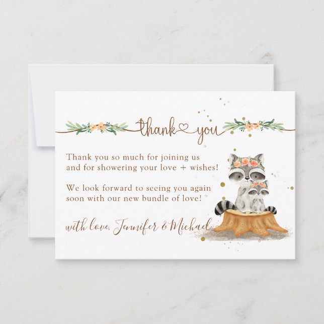 Raccoon Baby Shower Watercolor Thank You (Front)