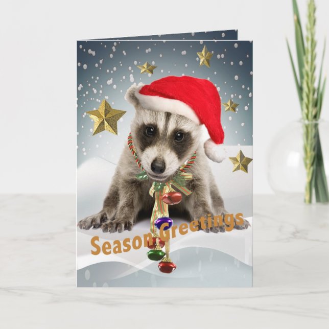 RACCOON BABY XMAS Season Greetings 2 Holiday Card (Front)