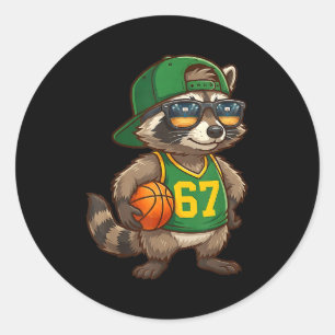 Raccoon Basketball 67 Gen Alpha Slang Srts Men Boy Classic Round Sticker