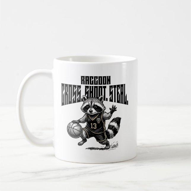 Raccoon Basketball Star - Cross Shoot Steal Graph Coffee Mug (Left)