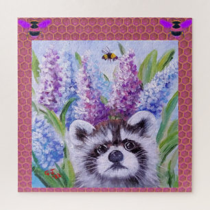 Raccoon Bee and flowers SPRING BUZZ puzzles