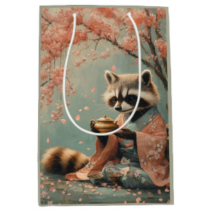 Raccoon Buddha: Peaceful Tea Under Cherry Tree Medium Gift Bag