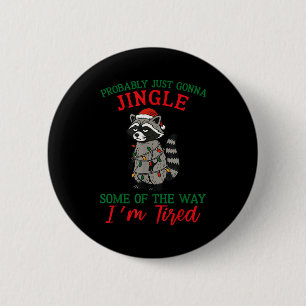 Raccoon Christmas Lights Pajama Holiday Santa Hat 6 Cm Round Badge