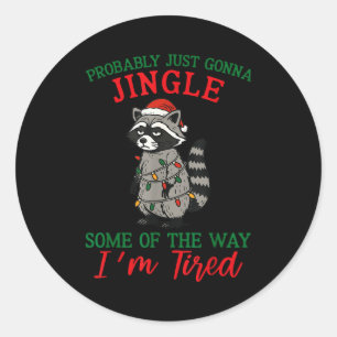 Raccoon Christmas Lights Pajama Holiday Santa Hat Classic Round Sticker