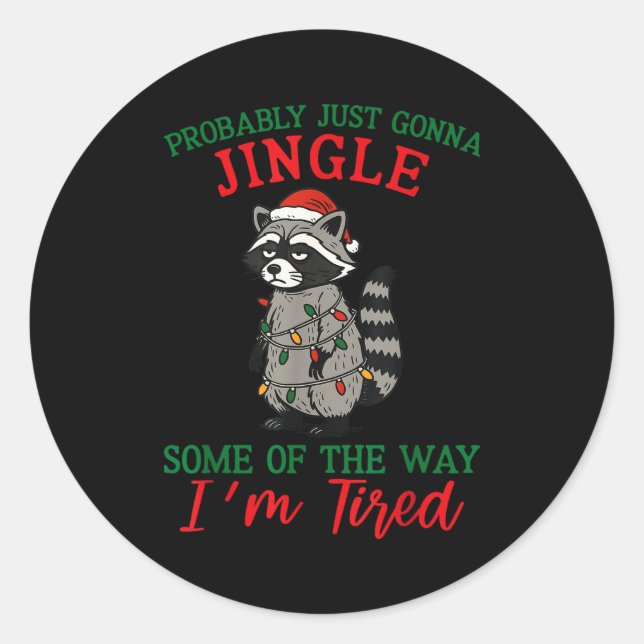 Raccoon Christmas Lights Pajama Holiday Santa Hat  Classic Round Sticker (Front)