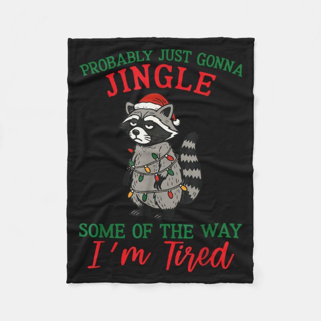 Raccoon Christmas Lights Pajama Holiday Santa Hat  Fleece Blanket (Front)