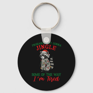 Raccoon Christmas Lights Pajama Holiday Santa Hat Key Ring