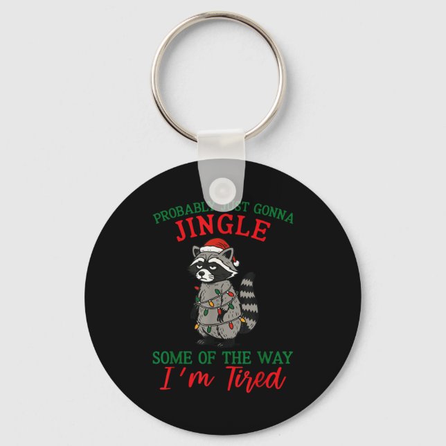 Raccoon Christmas Lights Pajama Holiday Santa Hat  Key Ring (Front)