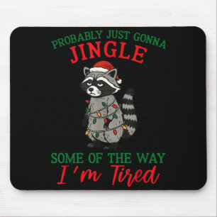 Raccoon Christmas Lights Pajama Holiday Santa Hat Mouse Mat
