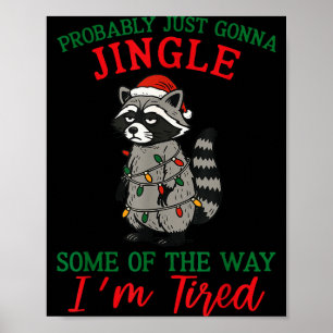 Raccoon Christmas Lights Pajama Holiday Santa Hat Poster