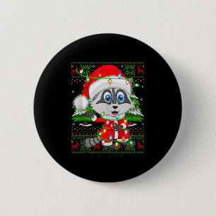 Raccoon Christmas Lights Santa Costume Ugly Xmas S 6 Cm Round Badge