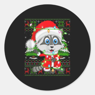 Raccoon Christmas Lights Santa Costume Ugly Xmas S Classic Round Sticker