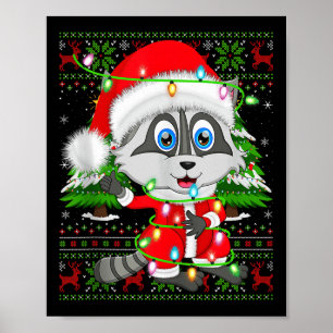 Raccoon Christmas Lights Santa Costume Ugly Xmas S Poster