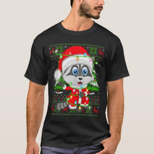 Raccoon Christmas Lights Santa Costume Ugly Xmas S T-Shirt