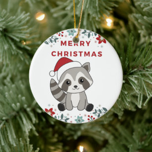 Raccoon Christmas Snow Winter Raccoons Ceramic Orn Tree Decoration