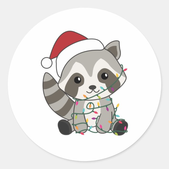 Raccoon Christmas Snow Winter Raccoons Classic Round Sticker (Front)