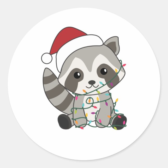 Raccoon Christmas Snow Winter Raccoons Classic Round Sticker (Front)