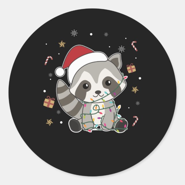 Raccoon Christmas Snow Winter Raccoons Classic Round Sticker (Front)