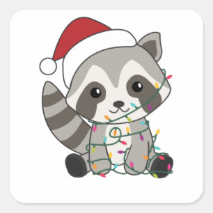 Raccoon Christmas Snow Winter Raccoons Square Sticker