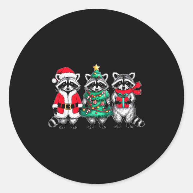 Raccoon Christmas Tree Light Santa Hat Xmas Family Classic Round Sticker (Front)