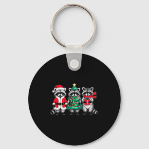Raccoon Christmas Tree Light Santa Hat Xmas Family Key Ring