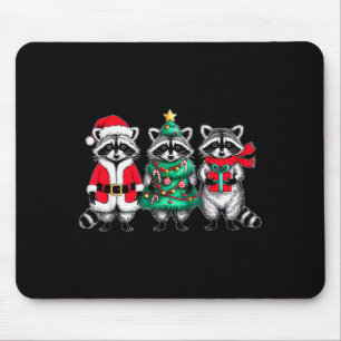 Raccoon Christmas Tree Light Santa Hat Xmas Family Mouse Mat